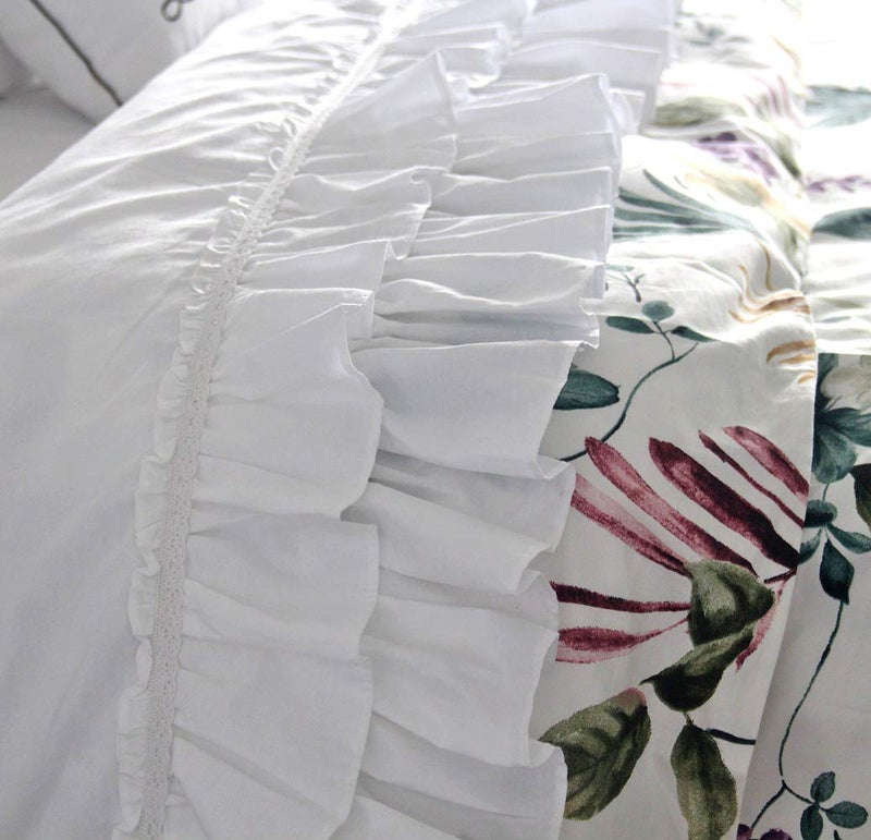 QSH Ruffle Sheets Set King Size French Country Lace Bedding 100% Washed Cotton Shabby Chic Bed Sheet Set 4pcs Deep Pockets Ruffled Bed Sheets - Image 3